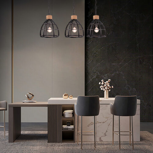 Sfeervolle 3-lichts hanglamp – Chericoni Aperto – Ø34 cm – industrieel met hout