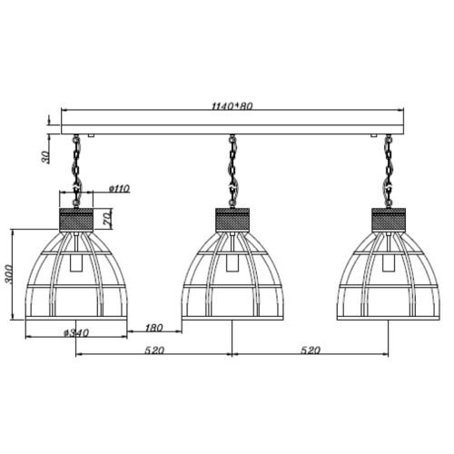 Chericoni Aperto hanglamp – Ø34 cm – 3 lichts – industrieel design met houtaccenten