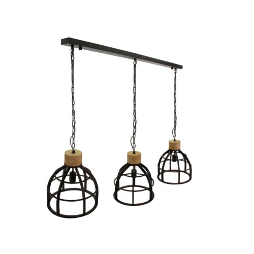 Design hanglamp Ø34 cm – Chericoni Aperto – 3 lichts – industriële stijl met hout