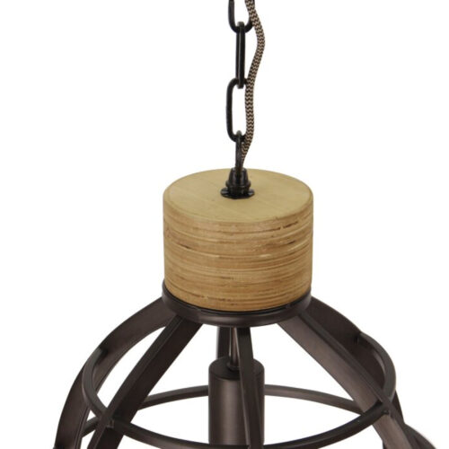 Moderne 2-lichts hanglamp Chericoni Aperto – zwart/hout – Ø47,5 cm