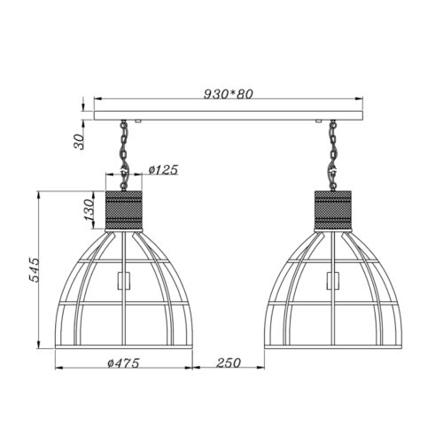 Design hanglamp Ø47,5 cm – Chericoni Aperto – 2 lichts – zwart met houten details