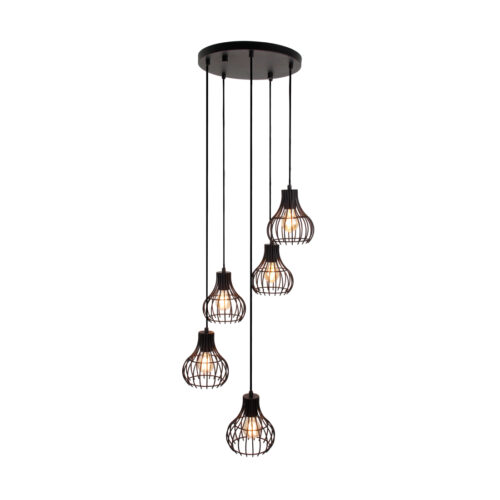 Chericoni Goccia – zwarte 5-lichts hanglamp – metalen kappen Ø16 cm – E27 fitting