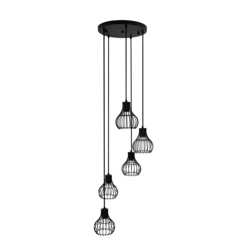 Chericoni Goccia hanglamp – 5 lichts – zwarte metalen kappen Ø16 cm – E27
