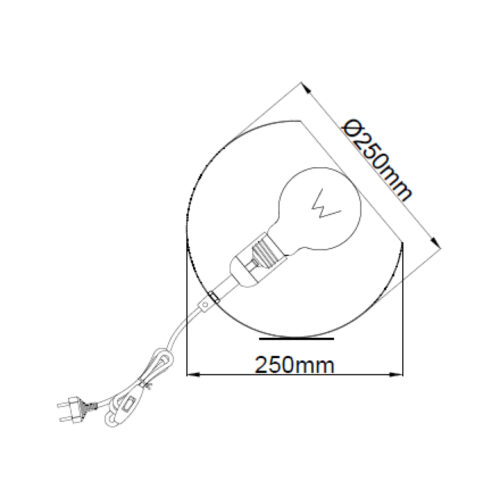 Technische tekening van de Chericoni Occhio tafellamp Ø25 cm met afmetingen en E27 fitting.
