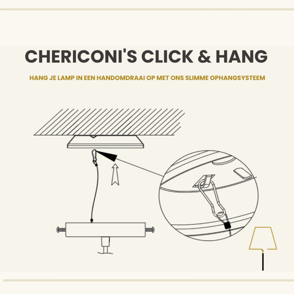 Makkelijk een lamp ophangen? Dat kan met het makkelijke ophangsysteem van Chericoni. In je eentje een lamp ophangen was nog nooit zo makkelijk.