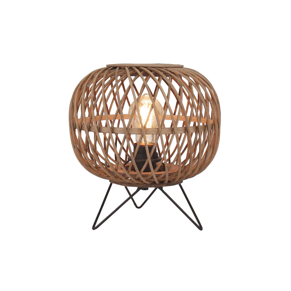 Deze landelijke tafellamp in bruin bamboe brengt natuurlijke warmte in je interieur. Perfect voor sfeervolle avonden.