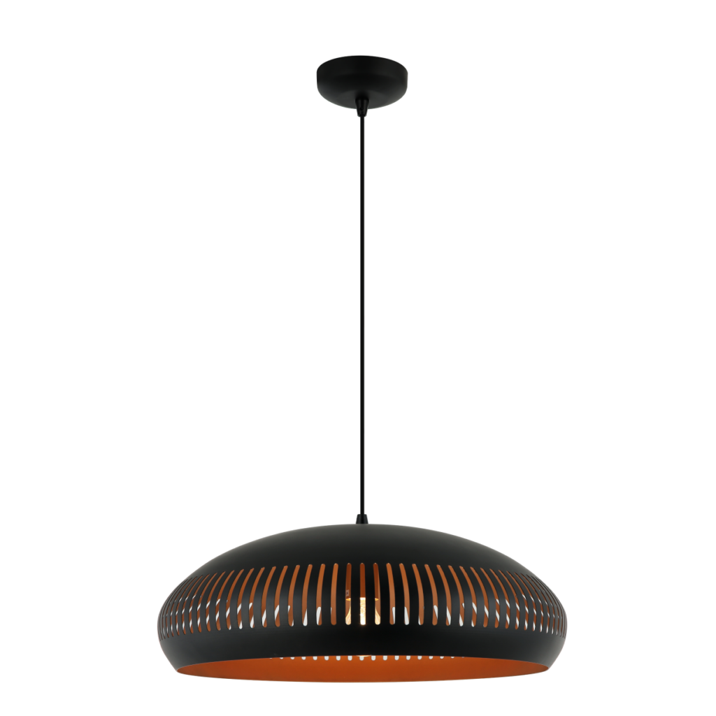 De Strisce hanglamp in zwart metaal voegt een industriële flair toe aan je interieur. Perfect voor boven de eettafel.