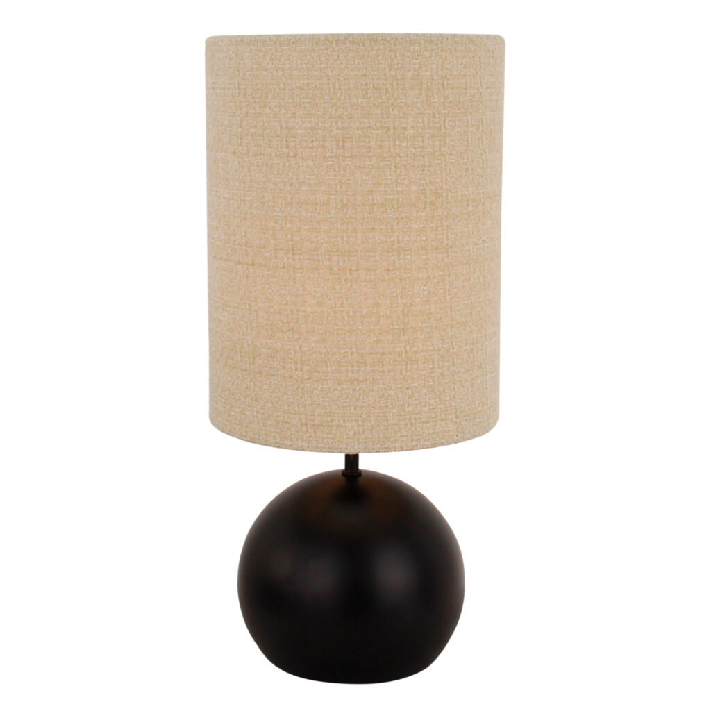Minimalistische tafellamp Porto in zwart en zand. Deze lamp voegt een moderne touch toe aan je interieur.