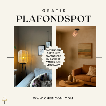 Alleen in juli: gratis spot bij je vloerlamp Ontvang nu bij aankoop van een Nature Jute Vloerlamp een gratis Jute plafondspot.