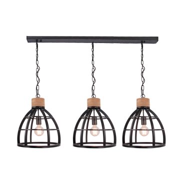 Industrieel geïnspireerde hanglamp – Chericoni Aperto – 3 lichts – Ø34 cm – houtaccenten