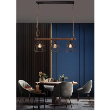 Chericoni Aperto hanglamp 3 lichts zwart met houten balk