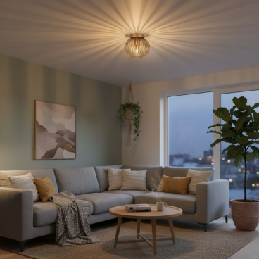 Kleine gouden plafondlamp Curvato. Deze metalen plafondlamp is perfect voor kleine ruimtes.