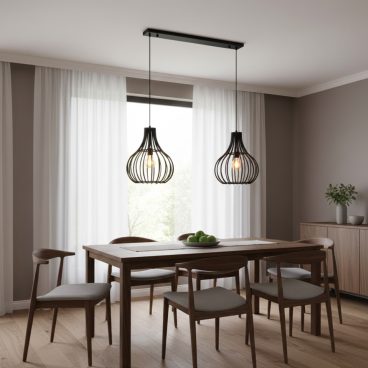 Moderne zwarte 2-lichts hanglamp. Mooie lamp voor boven de eettafel.