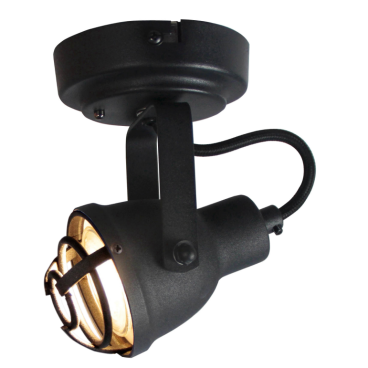 Strakke zwarte plafondspot Ø7 cm met GU10 fitting. Perfect voor moderne en industriële interieurs.