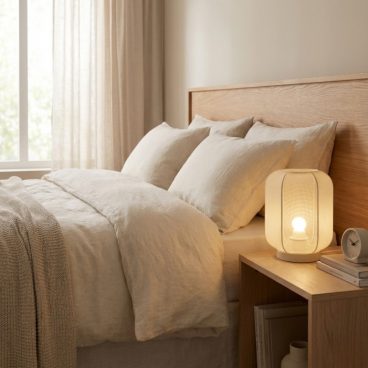 Tafellamp uit de Lecce serie van Chericoni in Japandi stijl, compact en elegant met zachte uitstraling.