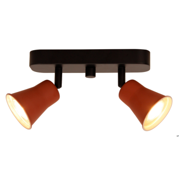 Compacte rode Chericoni Lisa plafondlamp met dubbele verlichting en E27 fitting.