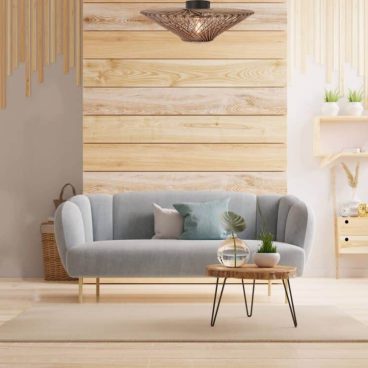 Living room interior room wall mockup in warm tones with dark bl