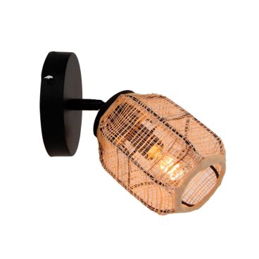 Chericoni plafondspot van bamboe hout met jute kap. Ø11 cm, 1 lichts en geschikt voor E14 lichtbron.