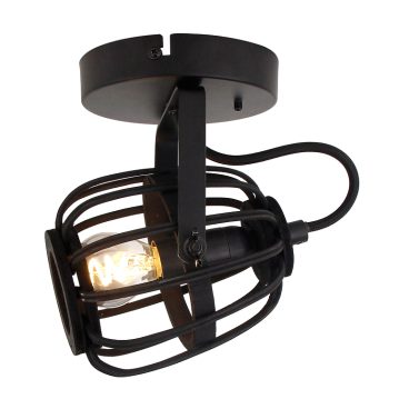 Chericoni Nature Trapeze plafondspot – 1-lichts met zwarte kap en houten detail