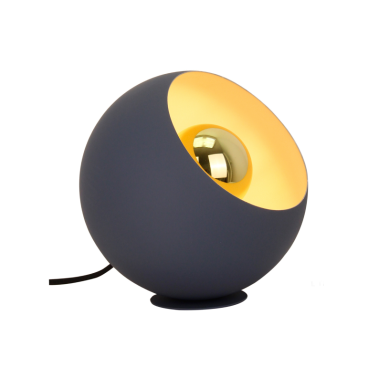 Modern met karakter: de navy blue Occhio tafellamp creëert direct sfeer met zijn warme licht en strakke metalen design.