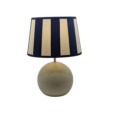 Various tafellamp met ovale lampenkap met blauwe balken en ronde voet