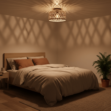 Bamboe plafondlamp Various Weaving met open geweven kap