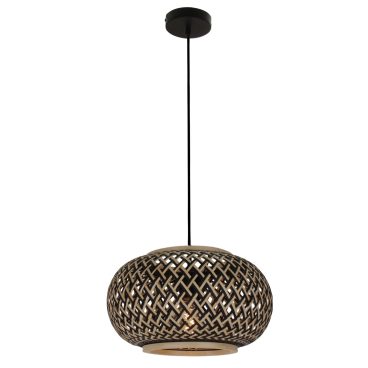 Weaving hanglamp 1-lichts met E27 fitting, uitgevoerd in duurzaam bamboe met een diameter van 38 cm.