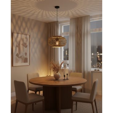 XL bohemian hanglamp van natuurlijk bamboe, perfect voor een Scandinavisch of botanisch interieur.