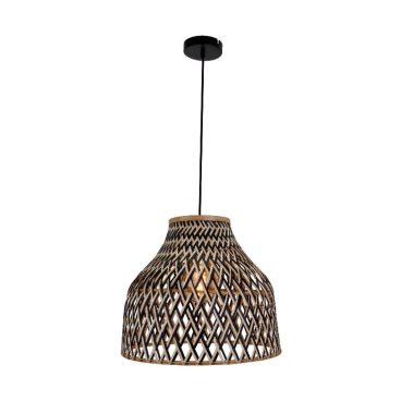 Royale hanglamp van gevlochten bamboe met een diameter van 45 cm, ideaal als eyecatcher in grote ruimtes.