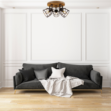 De zwarte Aperto plafondlamp met houten accent geeft een sfeervolle industriële uitstraling aan elke ruimte.