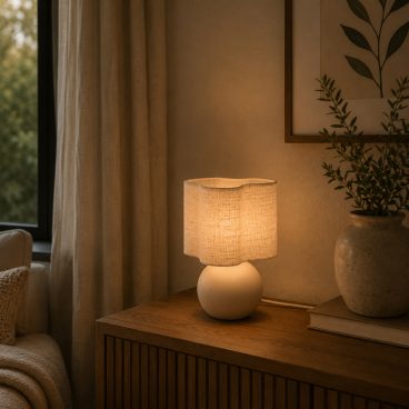De crème Caspera tafellamp heeft een verfijnde uitstraling. Perfect voor een serene Japandi-sfeer in je interieur.