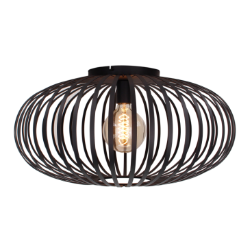 De Curvato plafondlamp in zwart heeft een robuust industrieel ontwerp. Perfect voor een trendy ambiance in elke ruimte.