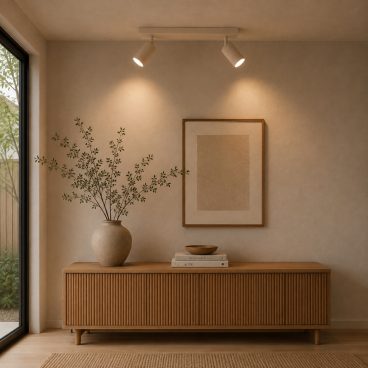 Elegante plafondlamp Rigo in zandkleur voor een warme, moderne uitstraling.