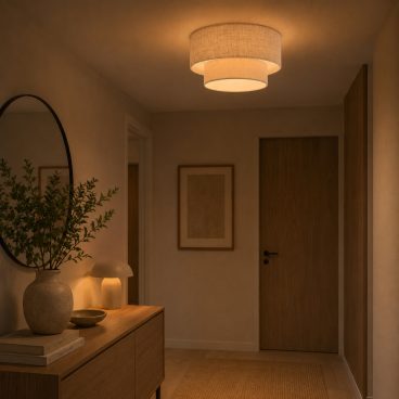 De beige Trilo plafondlamp brengt een warme, rustieke sfeer in elk Japandi-interieur. Perfect voor een serene uitstraling.