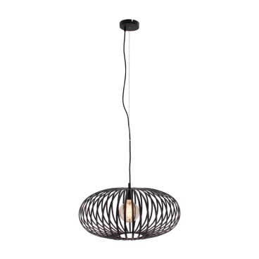 De indrukwekkende zwarte Curvato hanglamp heeft een robuuste uitstraling.