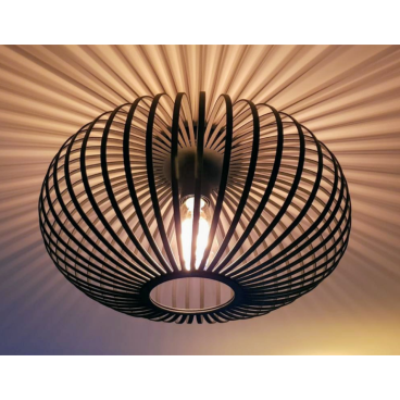 Een zwarte plafondlamp met industrieel design, perfect voor een moderne inrichting.