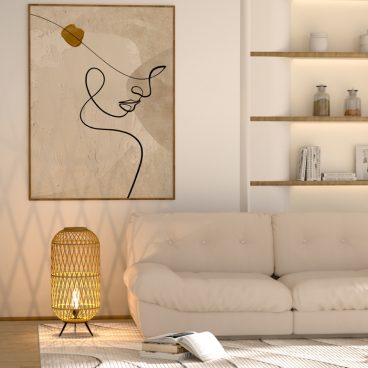 Deze bruin houten vloerlamp voegt een warm accent toe aan je interieur. Perfect voor een gezellige sfeer in elke kamer.
