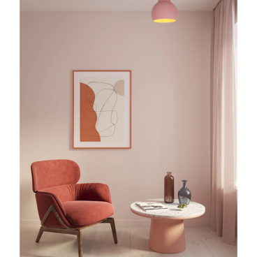 De moderne roze plafondlamp Occhio creëert een speelse sfeer. Perfect voor een trendy touch in jouw interieur.