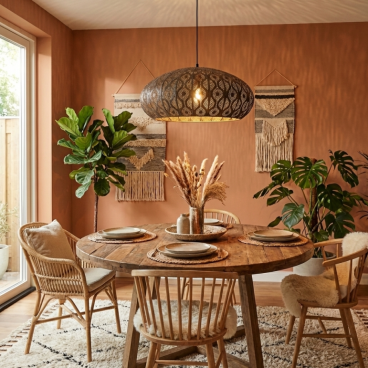 De zwarte Rolo hanglamp brengt een moderne flair in jouw interieur. Perfect voor sfeervolle avonden en gezellige diners.