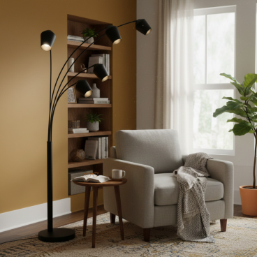 De zwarte Tavola vloerlamp straalt moderne elegantie uit in je woonkamer.